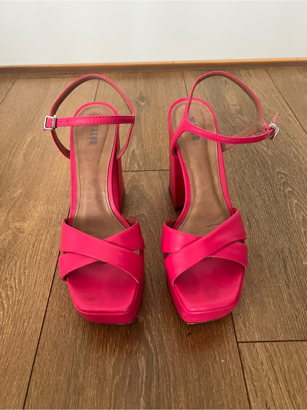 Maeve Anthropologie Chrissy Cross-Strap Hot Pink Platform Heels